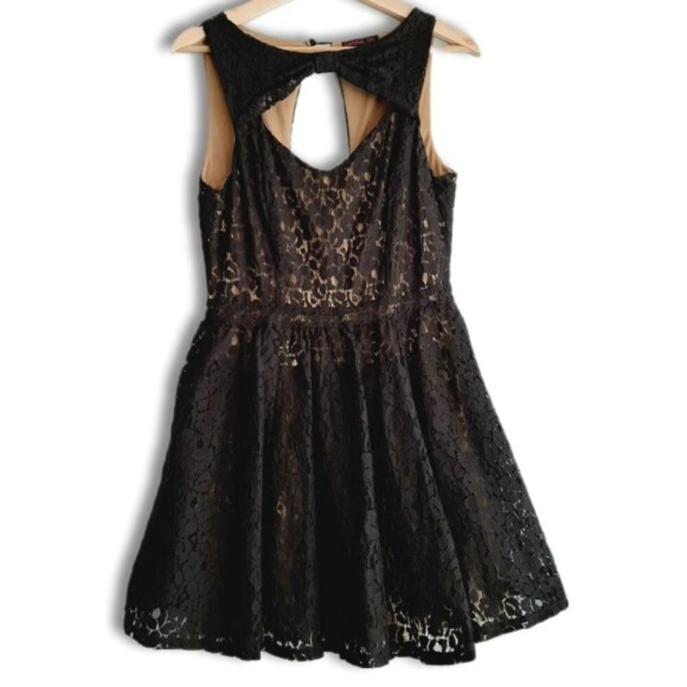 MATERIAL GIRL Fit & Flare Black Lace Ruffle Mini Dress Junior Girl Sz L